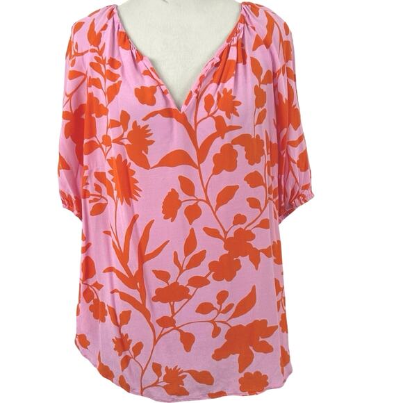 Talbots Tops - Talbots Blouse Top Pink Women Spring Short Sleeve Preppy Colorful Floral Size LP